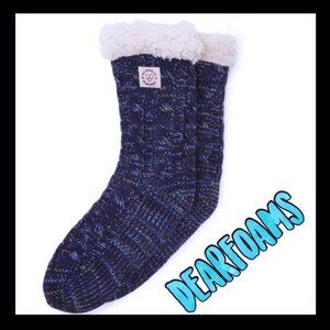 NEW Dearfoams Womens Boot Height Blizzard Slipper Socks Shearling Lined NWT Navy